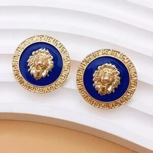 Last One! Gorgeous Lions Head Upscale Earrings Navy